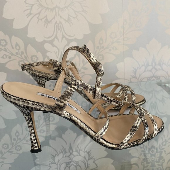 Manolo Blahnik Shoes - MANOLO BLAHNIK Snakeskin Covered Strappy Heels